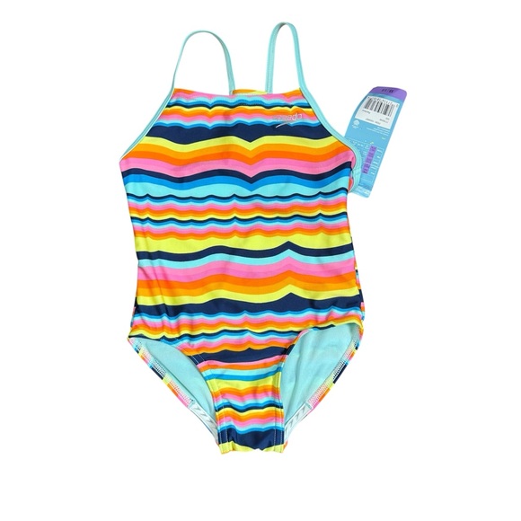 Speedo NWT Colorful Striped Kids Swimwear Swimsuit Sz XS 5/6 - Picture 1 of 9